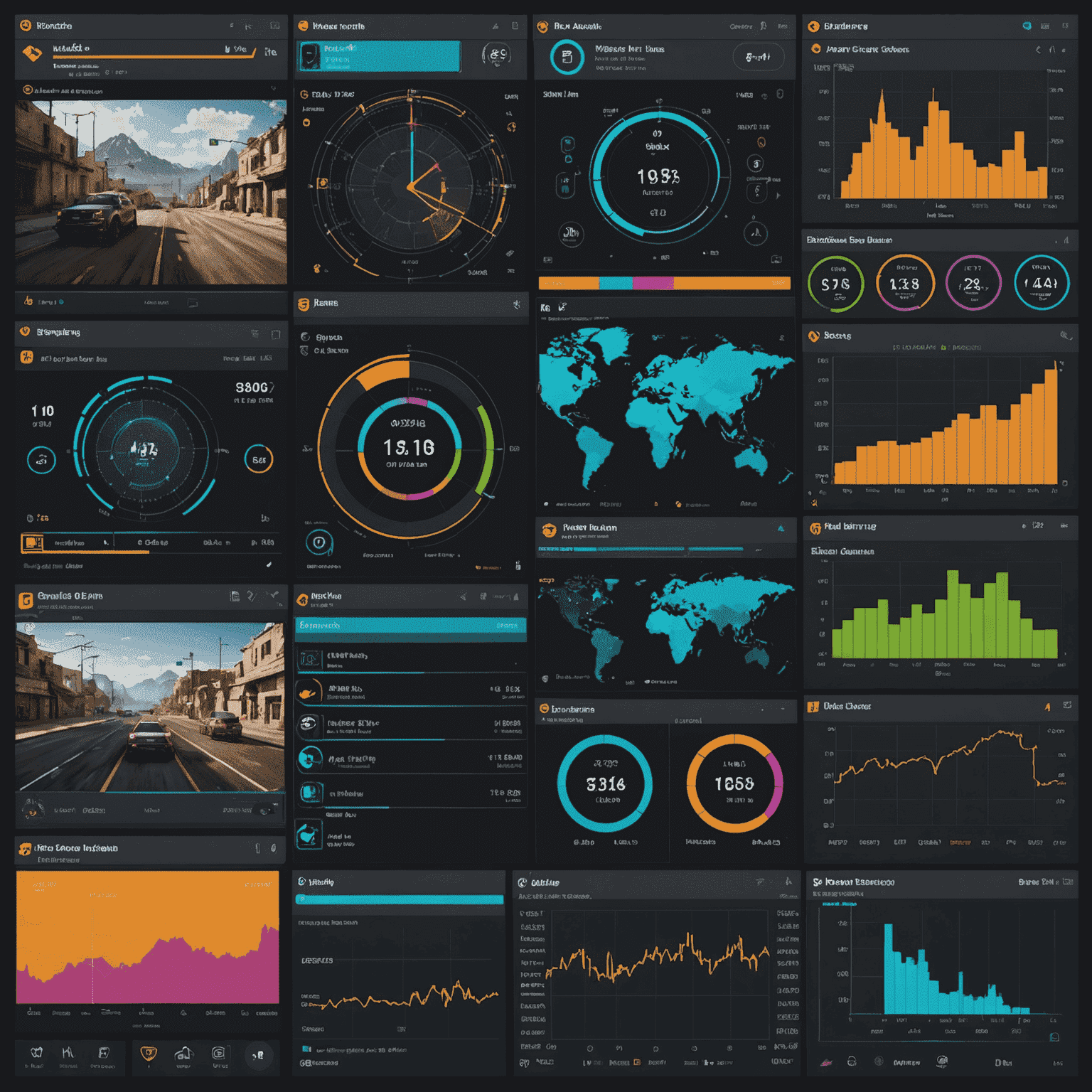 A collage of various gaming screenshots with performance metrics overlaid, showing FPS counters and hardware utilization graphs for the latest AAA games